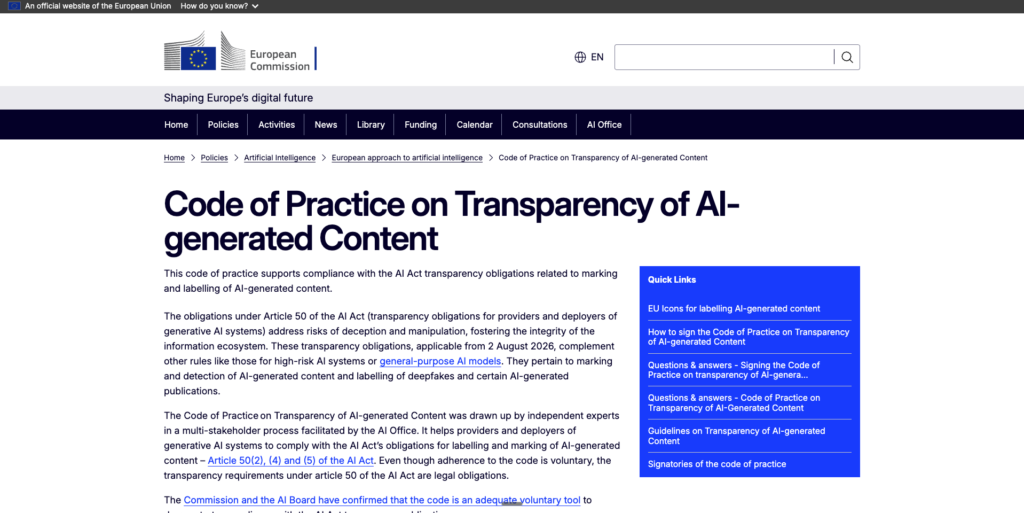 EU Code of Practice on Transparency of AI-Generated Content